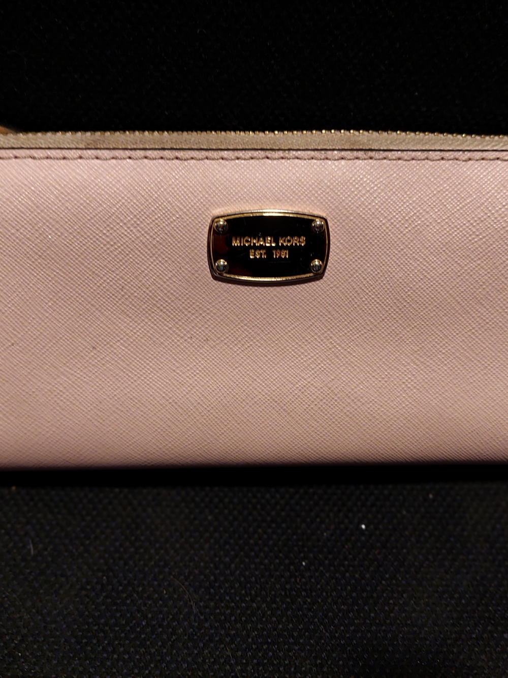 Michael Kors Blush Saffiano Zip Wallet with Gold Plate